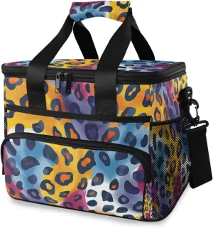 Rainbow Leopard Pattern Cooler Bag Insulated Cooler Soft Sided Cooler 24 Can Portable Picnic Bag Large Leakproof Lunch Bag Box for Beach Grocery Camping Travel Car Men Women