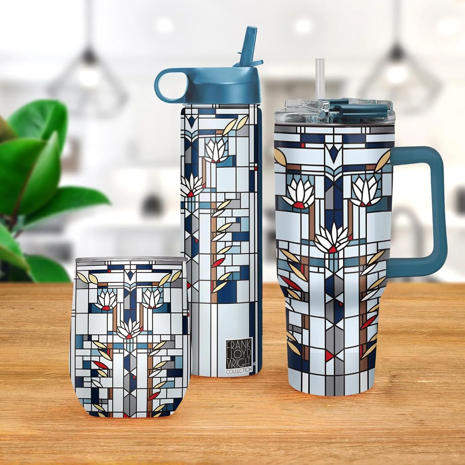 RainCaper 18/8 Stainless Steel Insulated Stemless Wine Tumbler | 12oz, BPA-Free, Double Wall for Hot & Cold | Travel-Friendly, Cup Holder Ready (Frank Lloyd Wright Waterlilies)