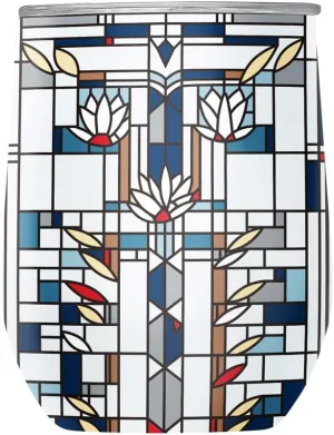 RainCaper 18/8 Stainless Steel Insulated Stemless Wine Tumbler | 12oz, BPA-Free, Double Wall for Hot & Cold | Travel-Friendly, Cup Holder Ready (Frank Lloyd Wright Waterlilies)