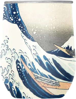 RainCaper 18/8 Stainless Steel Insulated Stemless Wine Tumbler | 12oz, BPA-Free, Double Wall for Hot & Cold | Travel-Friendly, Cup Holder Ready (Hokusai The Great Wave)