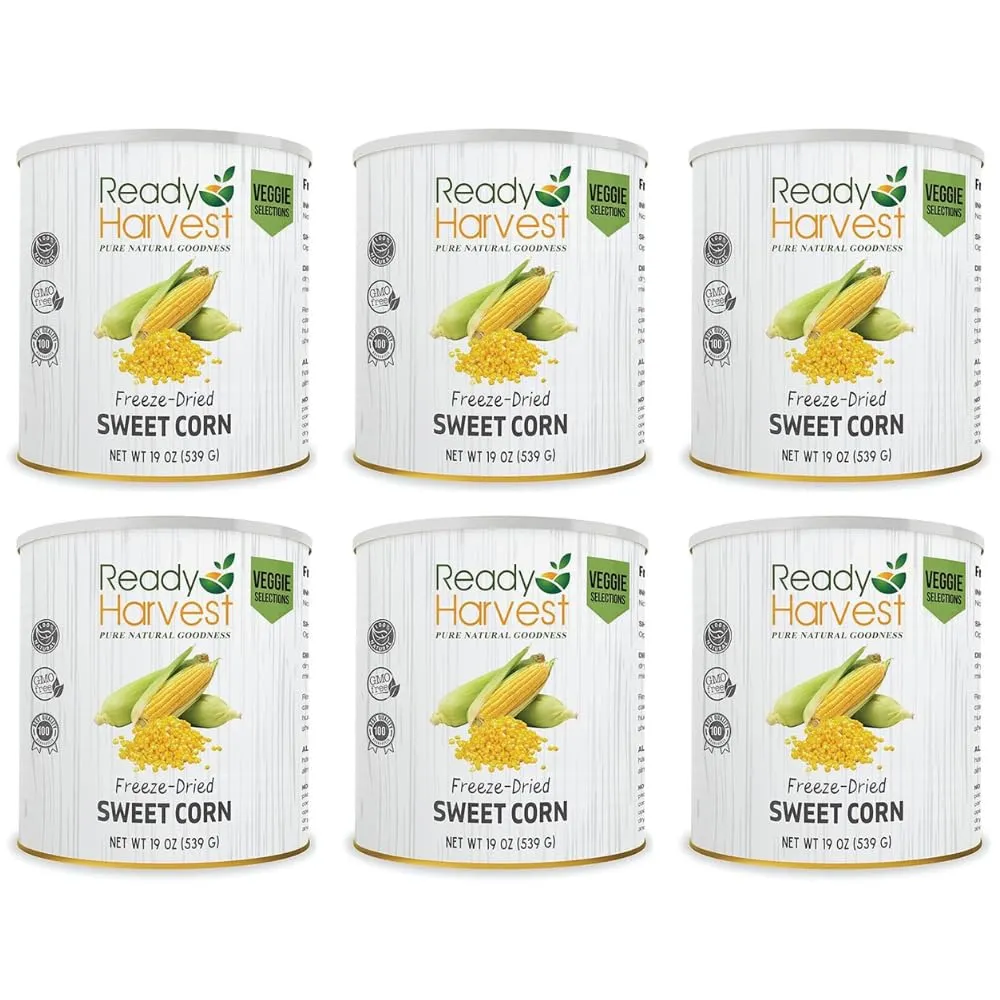 Ready Harvest Freeze-Dried Sweet Corn Canned Corn Vegetable Emergency Food Survival Camping Bug Out Bag #10 Can 25-Year Shelf Life 19oz 6 Cans
