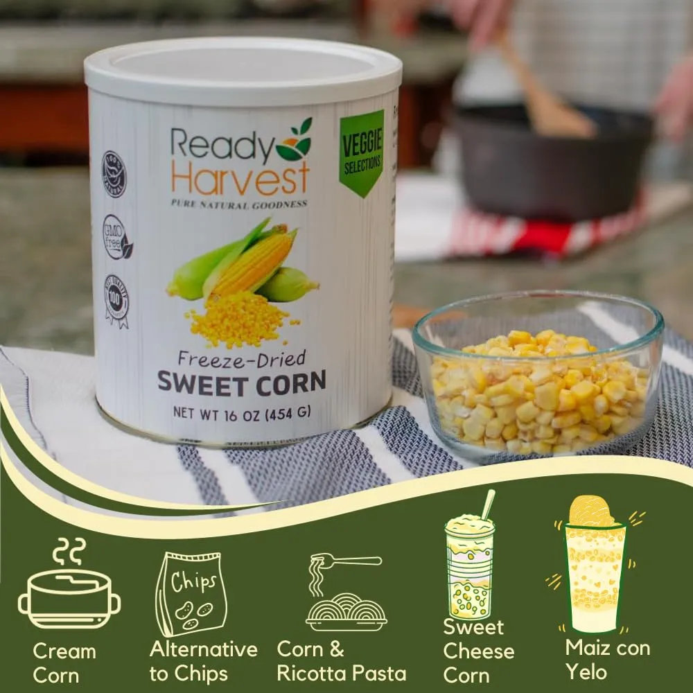 Ready Harvest Freeze-Dried Sweet Corn Canned Corn Vegetable Emergency Food Survival Camping Bug Out Bag #10 Can 25-Year Shelf Life 19oz 6 Cans