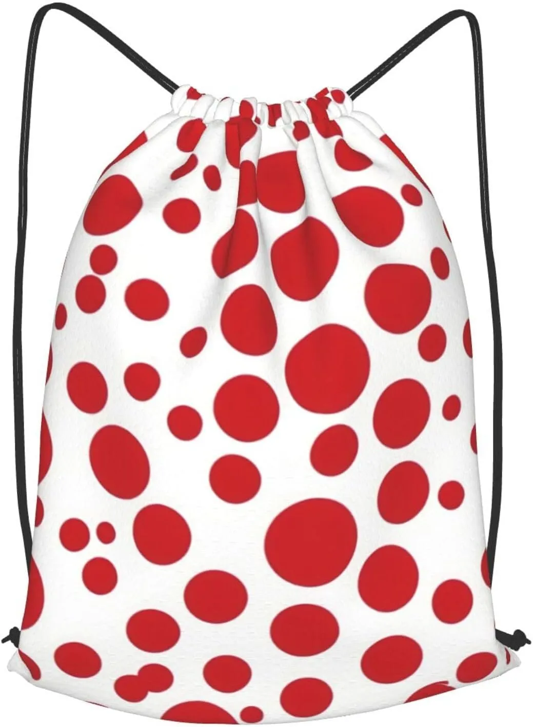Red & White Polka Dots Drawstring Backpack String Cinch Bag Polyester Sackpack For Fitness Training Workout