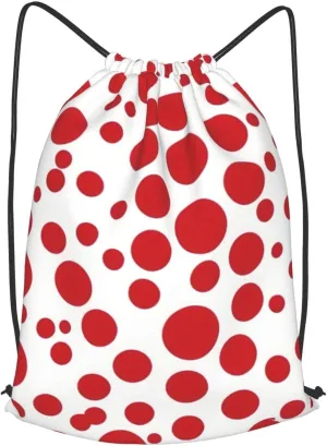 Red & White Polka Dots Drawstring Backpack String Cinch Bag Polyester Sackpack For Fitness Training Workout