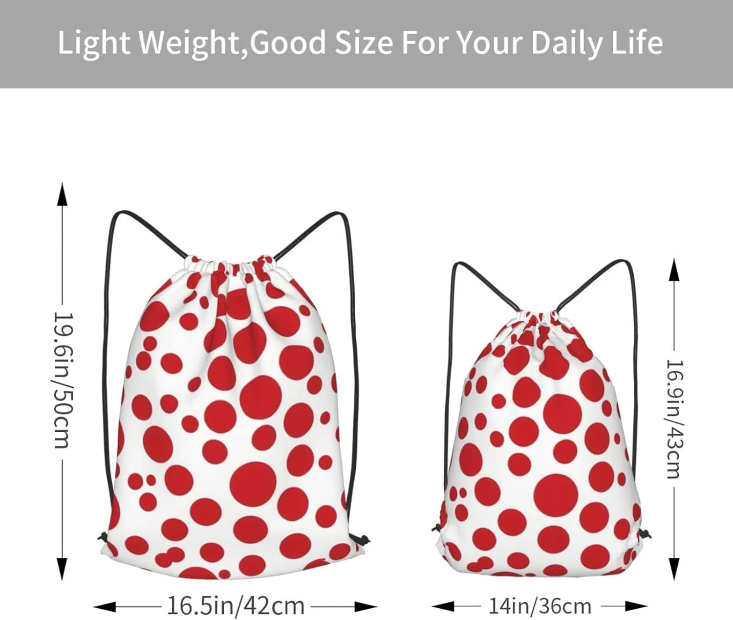 Red & White Polka Dots Drawstring Backpack String Cinch Bag Polyester Sackpack For Fitness Training Workout