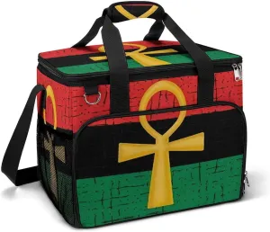 Red and Green Ankh Egyptian Gods Symbol Cooler Bag, Collapsible Soft Sided Cooler, Large Leakproof Camping Cooler, Portable Travel Cooler for Camping, Road Trips