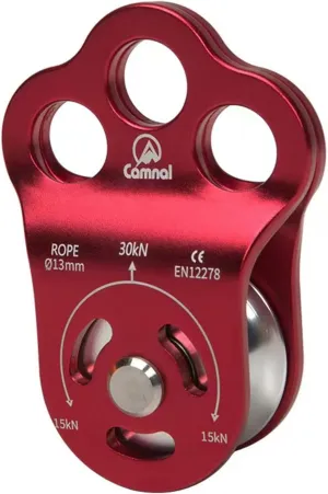 Red Climbing Pulley, 30KN/6613lbs Three Holes Single Pulley, Built-in Ball Bearing Climbing Pulley, Rock Climbing Pulley Fit for 13mm Rope Hauling, Rescue Applications, Zipline Sports Etc