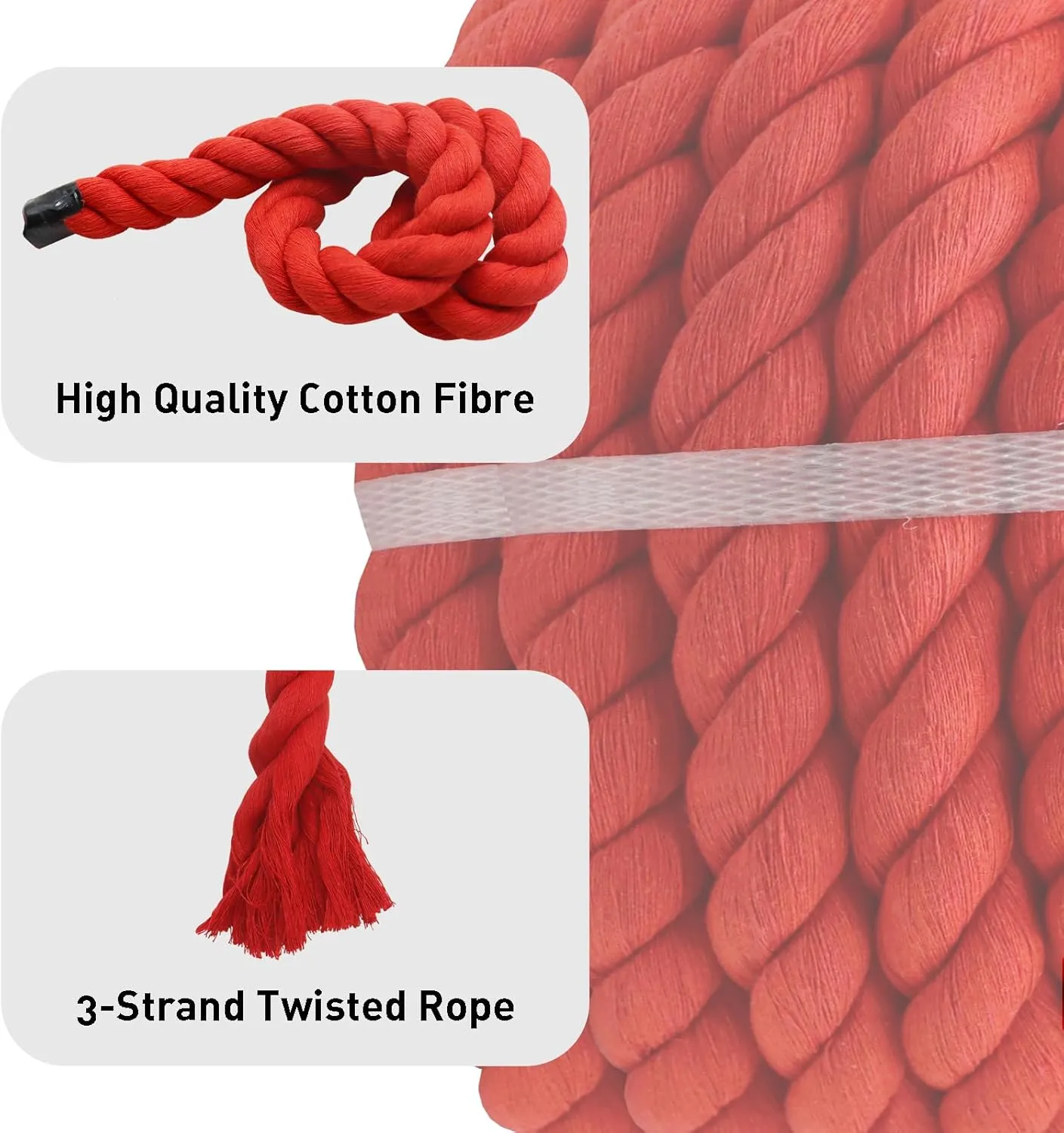 Red Rope 1 Inch x 25 Feet Thick Cotton Rope for for Landscaping, Railing,Decorating,Wedding,Tug of War
