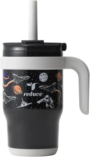REDUCE 14 Oz Coldee Kids Tumbler with Lid and Straw - Coldee Insulated Travel Mug - Spill-Proof, Sweatproof Stainless Steel, BPA-Free - Includes Handle, Reusable Silicone Straw - Galaxy