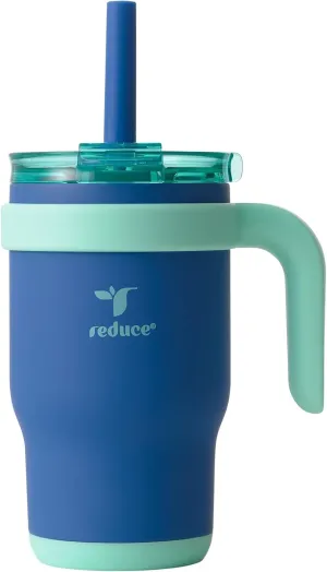 REDUCE 14 Oz Coldee Kids Tumbler with Lid and Straw - Coldee Insulated Travel Mug - Spill-Proof, Sweatproof Stainless Steel, BPA-Free - Includes Handle, Reusable Silicone Straw - Nautical Mist