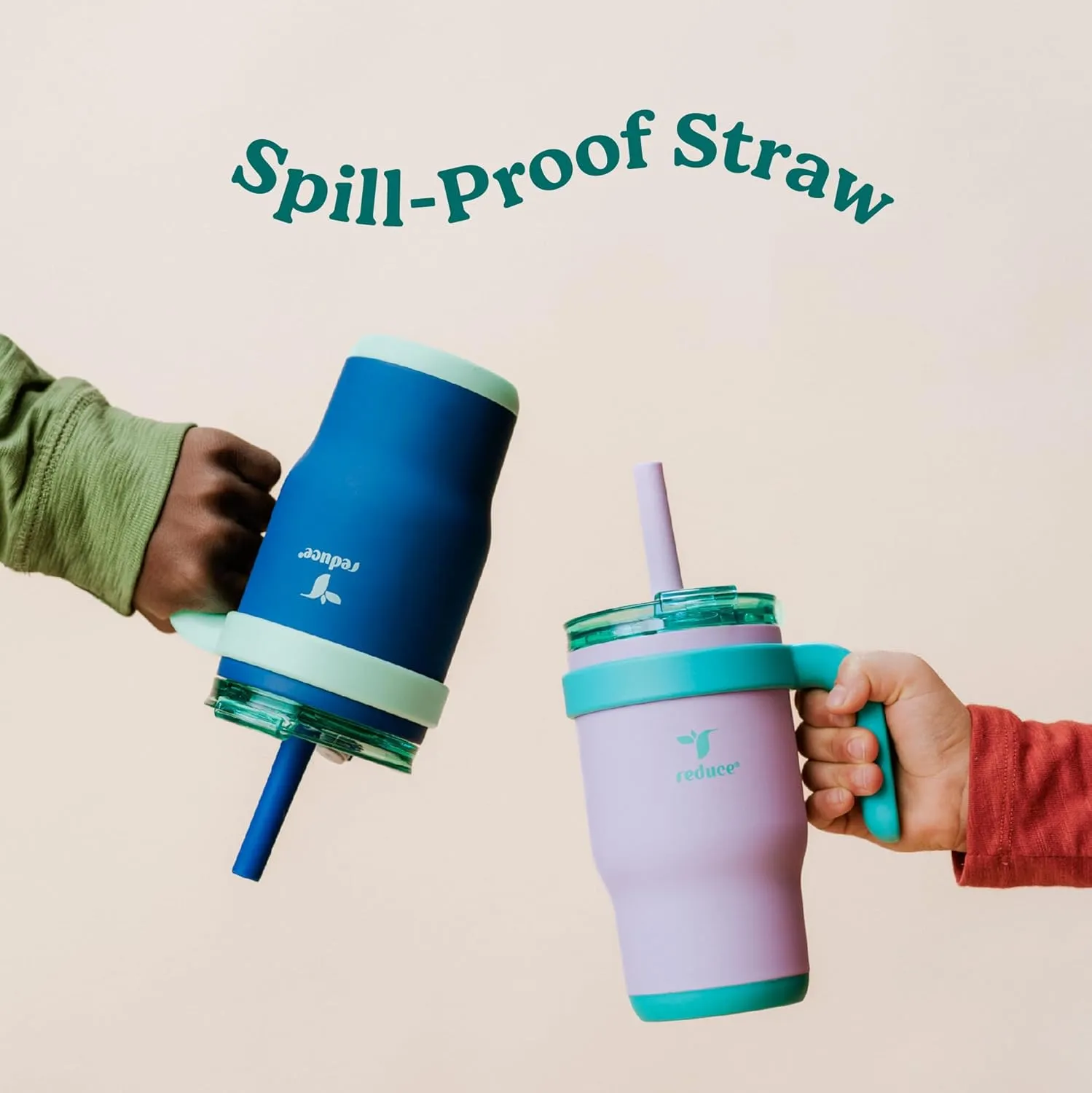 REDUCE 14 Oz Coldee Kids Tumbler with Lid and Straw - Coldee Insulated Travel Mug - Spill-Proof, Sweatproof Stainless Steel, BPA-Free - Includes Handle, Reusable Silicone Straw - Nautical Mist