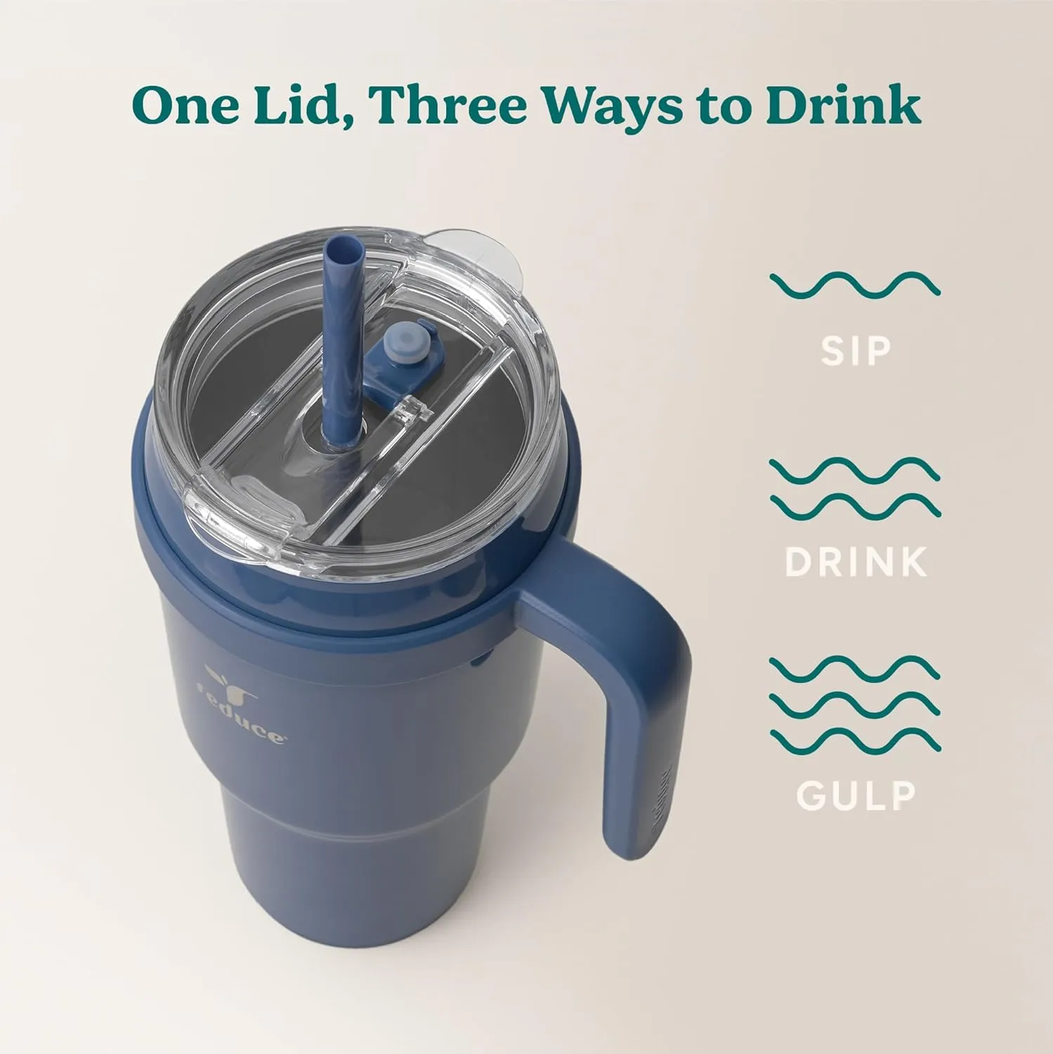 Reduce 40 oz Stainless Steel Tumbler with Handle - Dual-Wall Vacuum Insulated Travel Mug, Sweat-Proof Lid & Reusable Straw - Keeps Drinks Cold for 24 Hrs, Fits Cupholders, Dishwasher Safe-Mineral Blue