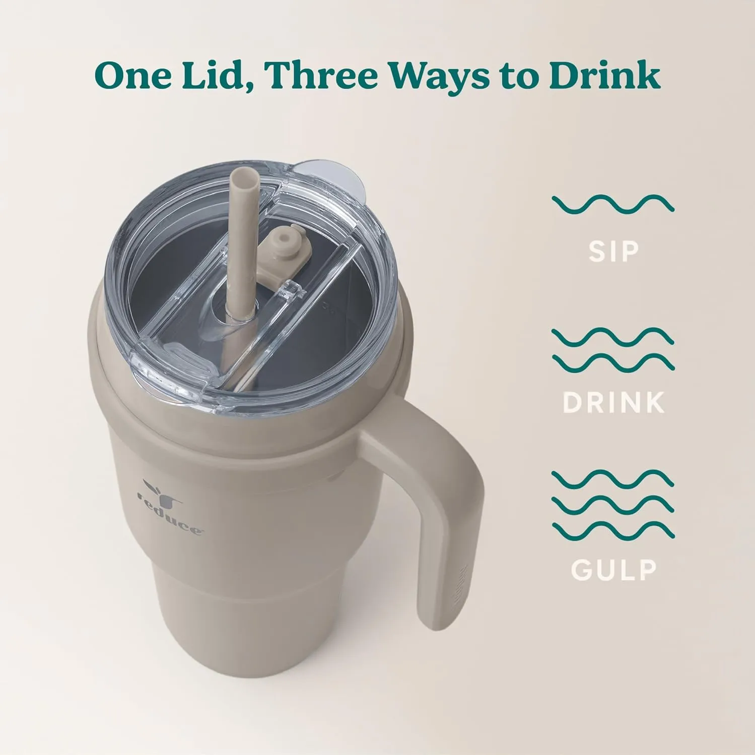 REDUCE 40 oz Stainless Steel Tumbler with Handle - Dual-Wall Vacuum Insulated Travel Mug, Sweat-Proof Lid & Reusable Straw - Keeps Drinks Cold for 24 Hrs, Fits Cupholders, Dishwasher Safe - Sand