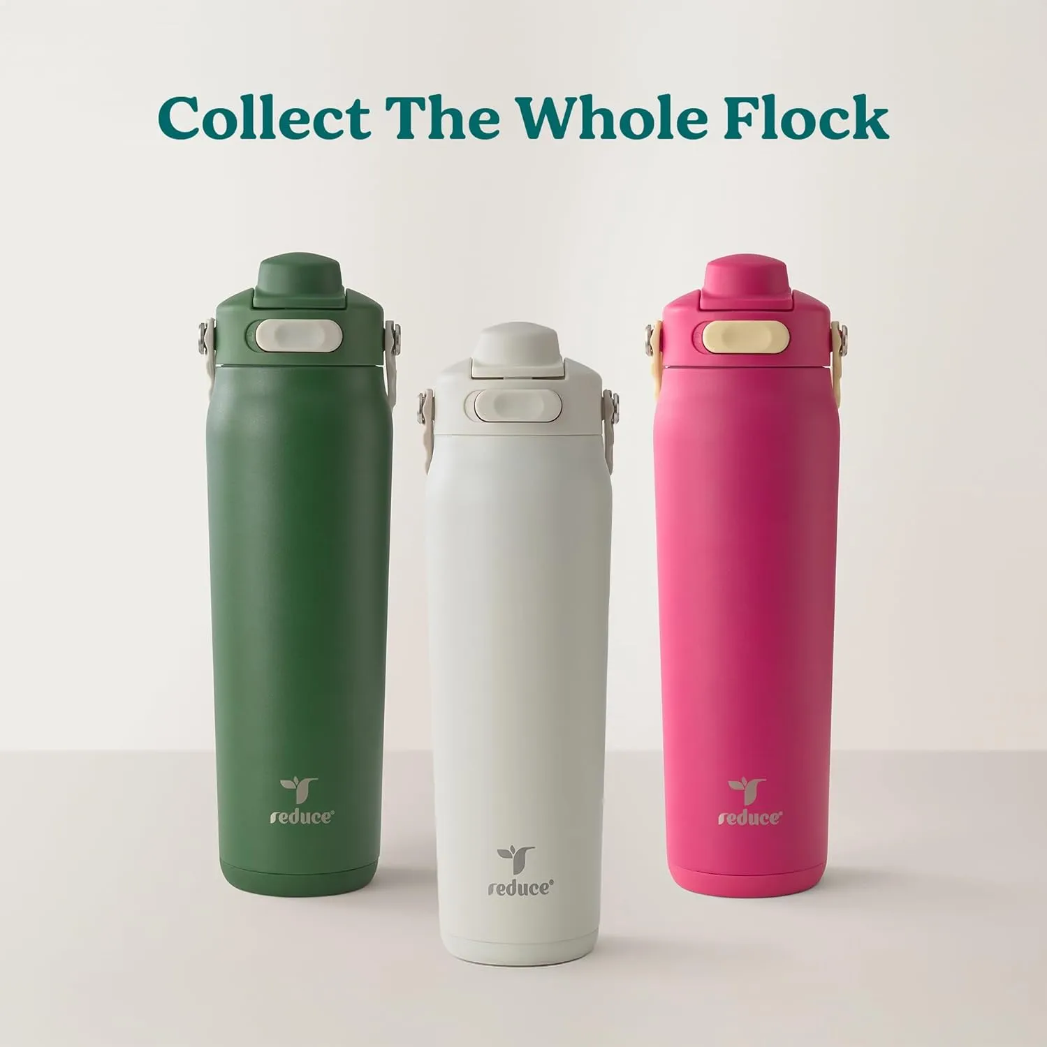 Reduce Aura Vacuum Insulated 26 oz Water Bottle - Leak-Proof & Chug Spout for Quick Hydration - Keeps Drinks Cold for 30 Hours - Removable Handle for Travel or Gym - Soft Sit Base - Phantom