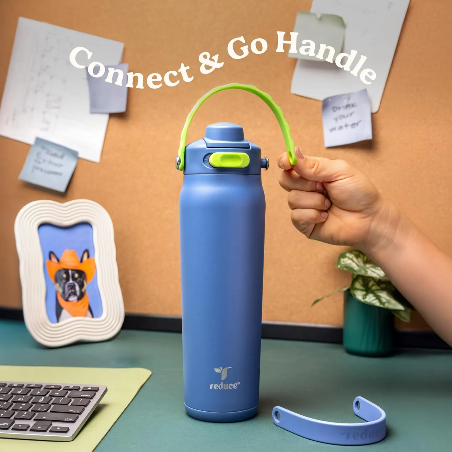 Reduce Aura Vacuum Insulated 26 oz Water Bottle - Leak-Proof & Chug Spout for Quick Hydration - Keeps Drinks Cold for 30 Hours - Removable Handle for Travel or Gym - Soft Sit Base - Phantom