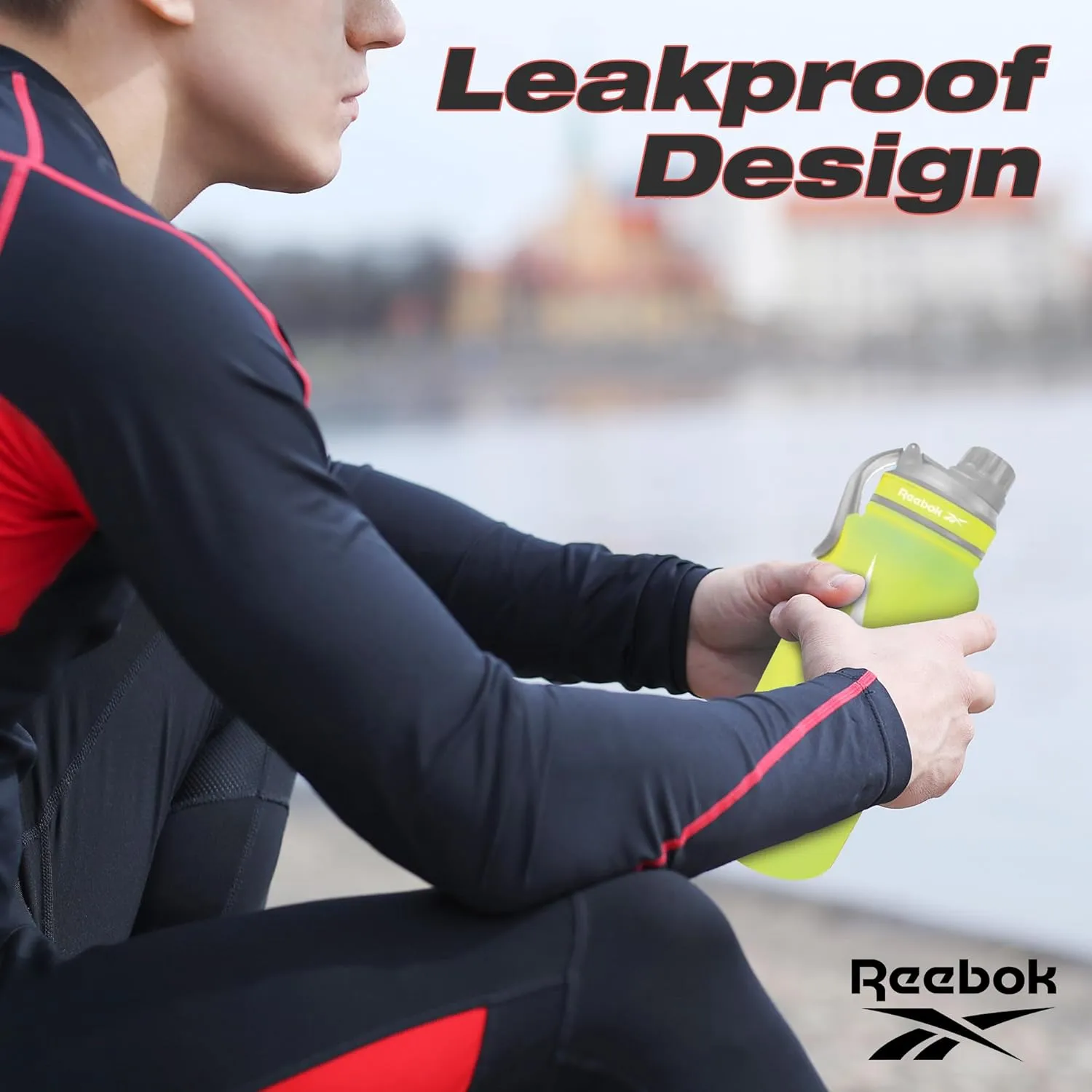 Reebok Stainless Steel Water Bottle With Athletic Design - Insulated Water Bottle 40 oz With Chug Lid - Double Wall Vaccum Insulated Sports Water Bottle, BPA Free (Yellow)