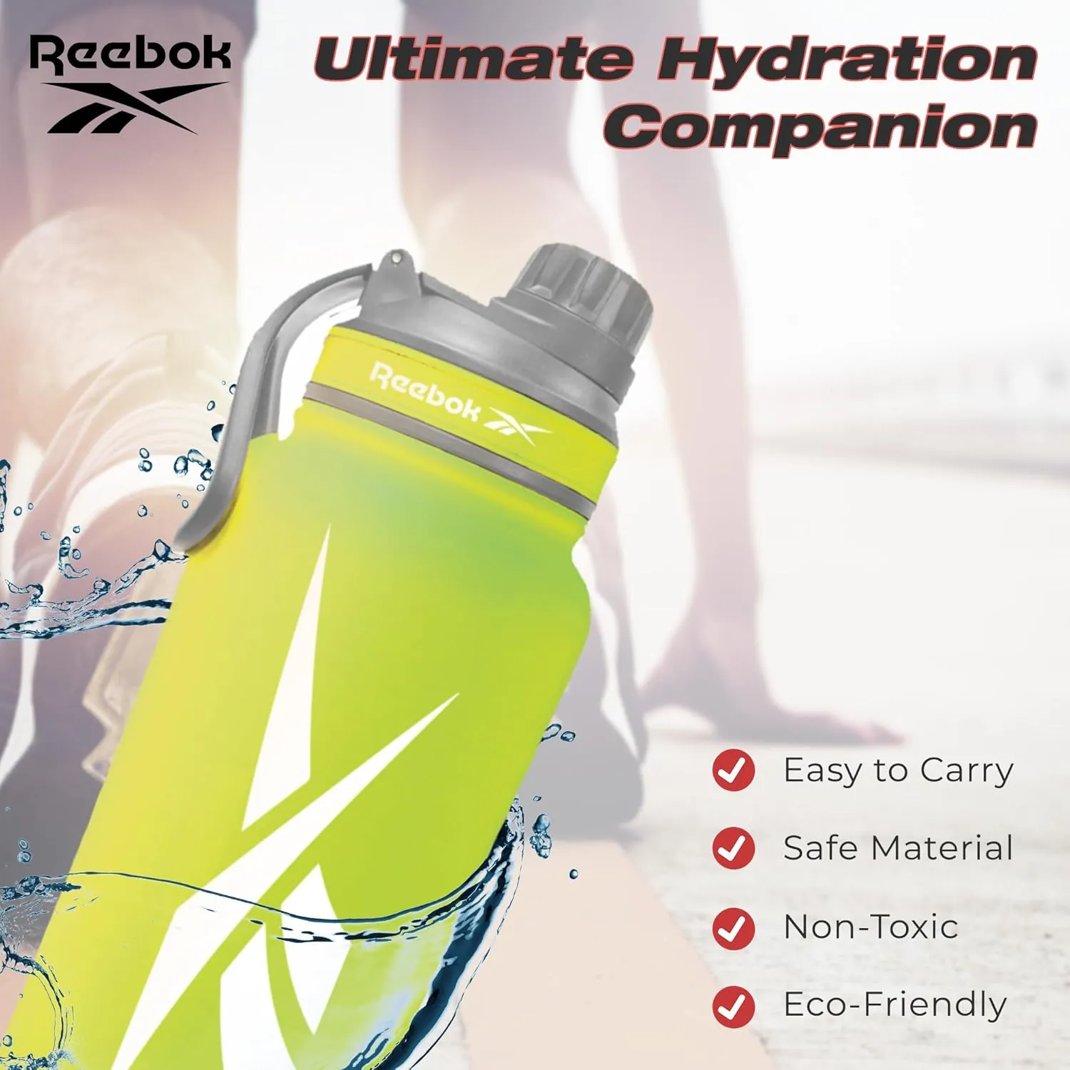 Reebok Stainless Steel Water Bottle With Athletic Design - Insulated Water Bottle 40 oz With Chug Lid - Double Wall Vaccum Insulated Sports Water Bottle, BPA Free (Yellow)