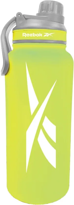 Reebok Stainless Steel Water Bottle With Athletic Design - Insulated Water Bottle 40 oz With Chug Lid - Double Wall Vaccum Insulated Sports Water Bottle, BPA Free (Yellow)