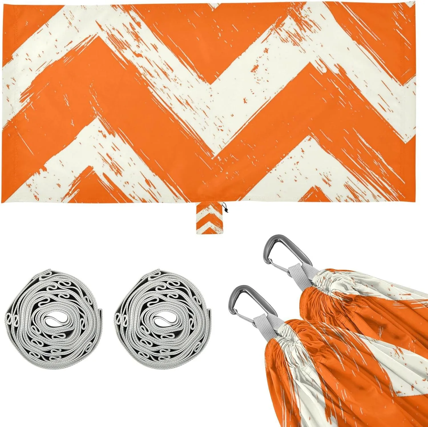 Retro Orange White Wave Lines Stripe Outdoor Hammock Fabric Hammock for Camping & Hiking Essential