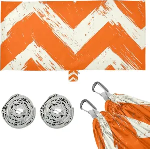 Retro Orange White Wave Lines Stripe Outdoor Hammock Fabric Hammock for Camping & Hiking Essential