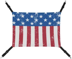 Retro USA Flag Cat Hanging Hammock Soft Breathable Pet Cage Dog Hammock with Adjustable Straps and Metal Hooks