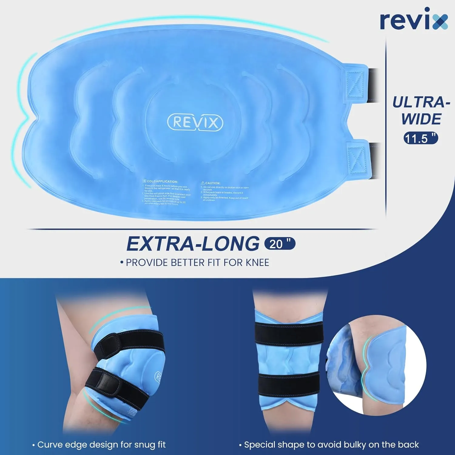 REVIX 20‘’ XXXL Knee Ice Pack Wrap Around Entire Knee, Large Ice Pack for Leg Discomfort Reducing, Cold Compress Therapy, Reusable Ice Wraps for Back, Shoulder Relaxation, Post-Workout Recovery