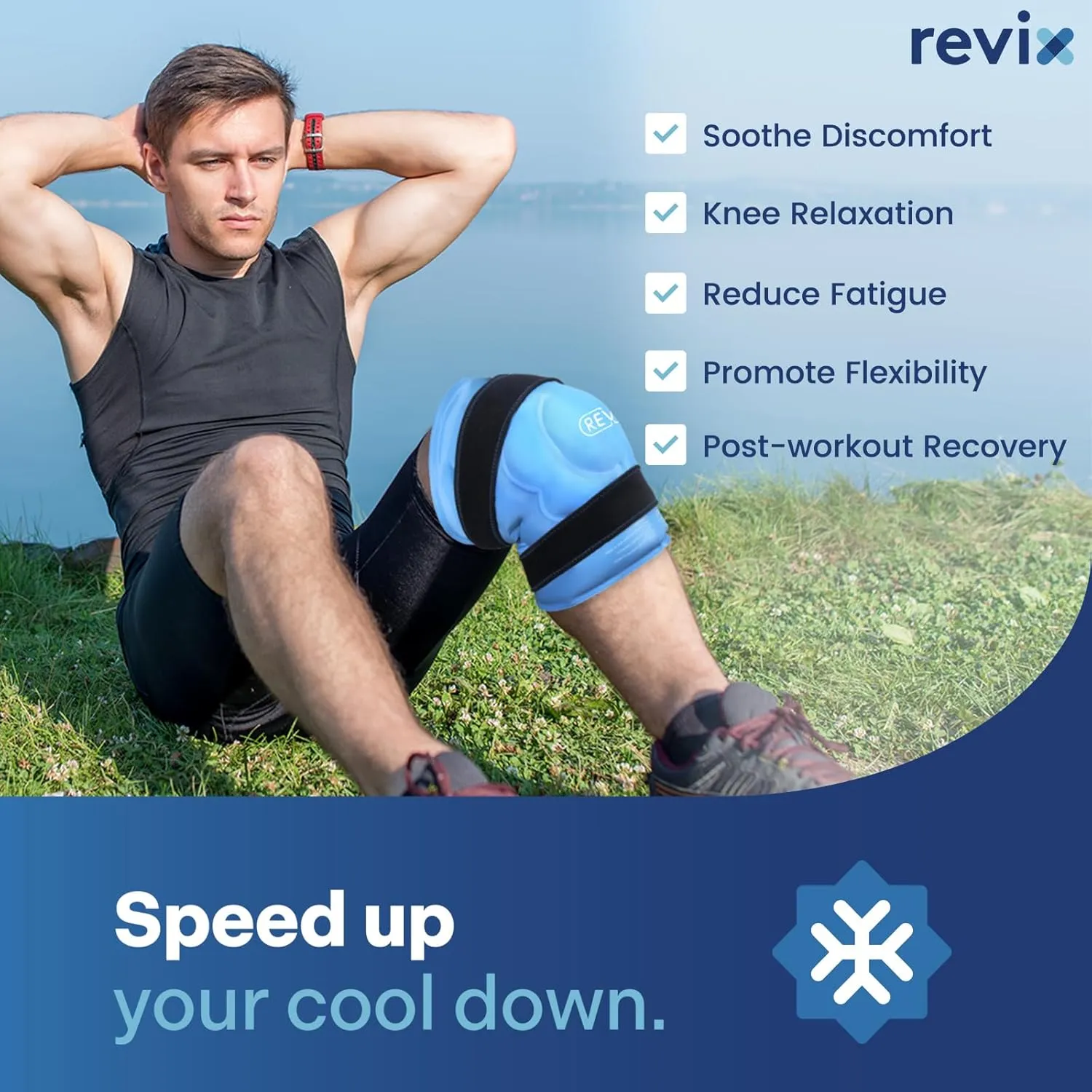 REVIX 20‘’ XXXL Knee Ice Pack Wrap Around Entire Knee, Large Ice Pack for Leg Discomfort Reducing, Cold Compress Therapy, Reusable Ice Wraps for Back, Shoulder Relaxation, Post-Workout Recovery