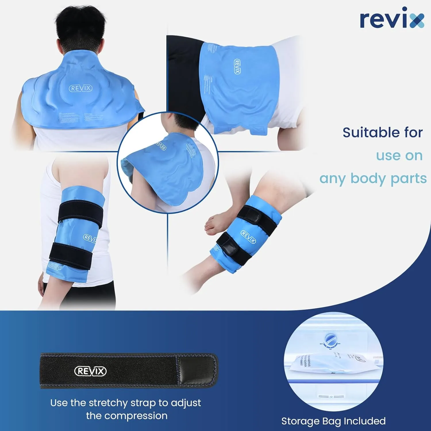 REVIX 20‘’ XXXL Knee Ice Pack Wrap Around Entire Knee, Large Ice Pack for Leg Discomfort Reducing, Cold Compress Therapy, Reusable Ice Wraps for Back, Shoulder Relaxation, Post-Workout Recovery