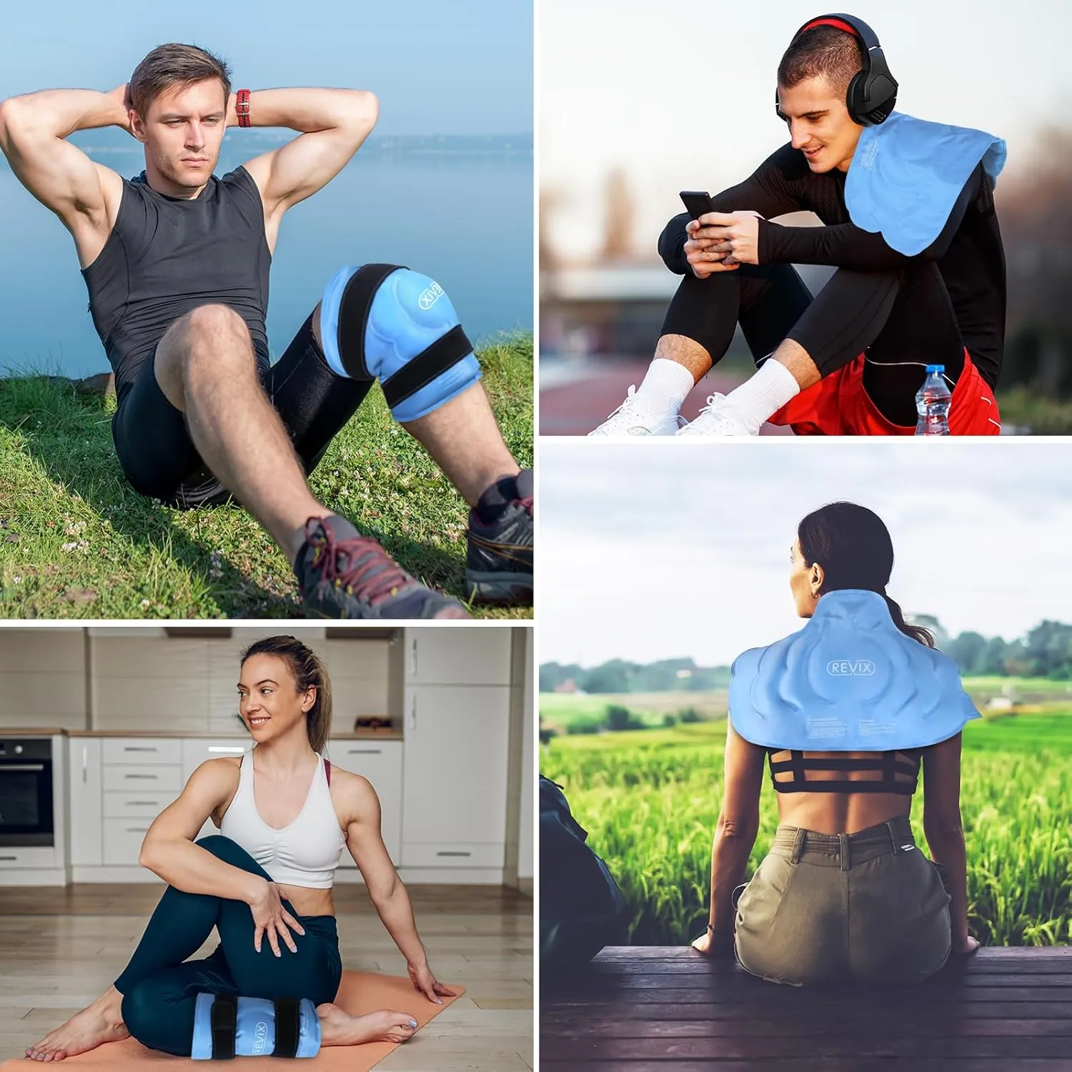 REVIX 20‘’ XXXL Knee Ice Pack Wrap Around Entire Knee, Large Ice Pack for Leg Discomfort Reducing, Cold Compress Therapy, Reusable Ice Wraps for Back, Shoulder Relaxation, Post-Workout Recovery