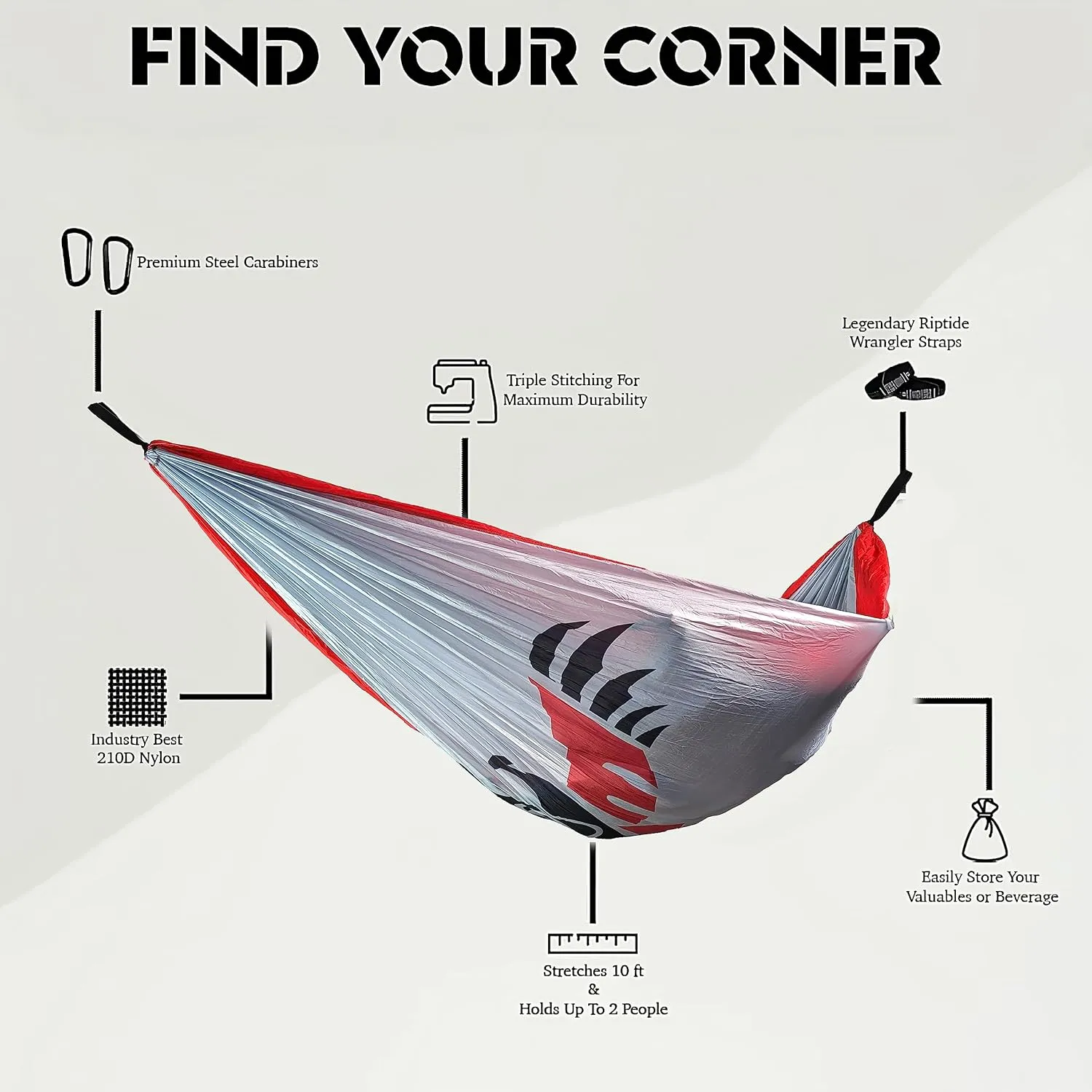 Rincon Official (Eastern Washington) University College Hammock - Premium 210T Nylon, Spacious 112 x 74 inches (LxW) Double & Single Camping Hammock - Portable Outdoor Gear for Students and Alumni