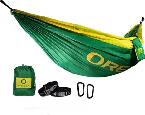 Rincon Official (University of Oregon) College Hammock - Premium 210T Nylon, Spacious 112 x 74 inches (LxW) Double & Single Camping Hammock - Portable Outdoor Adventure Gear for Students and Alumni