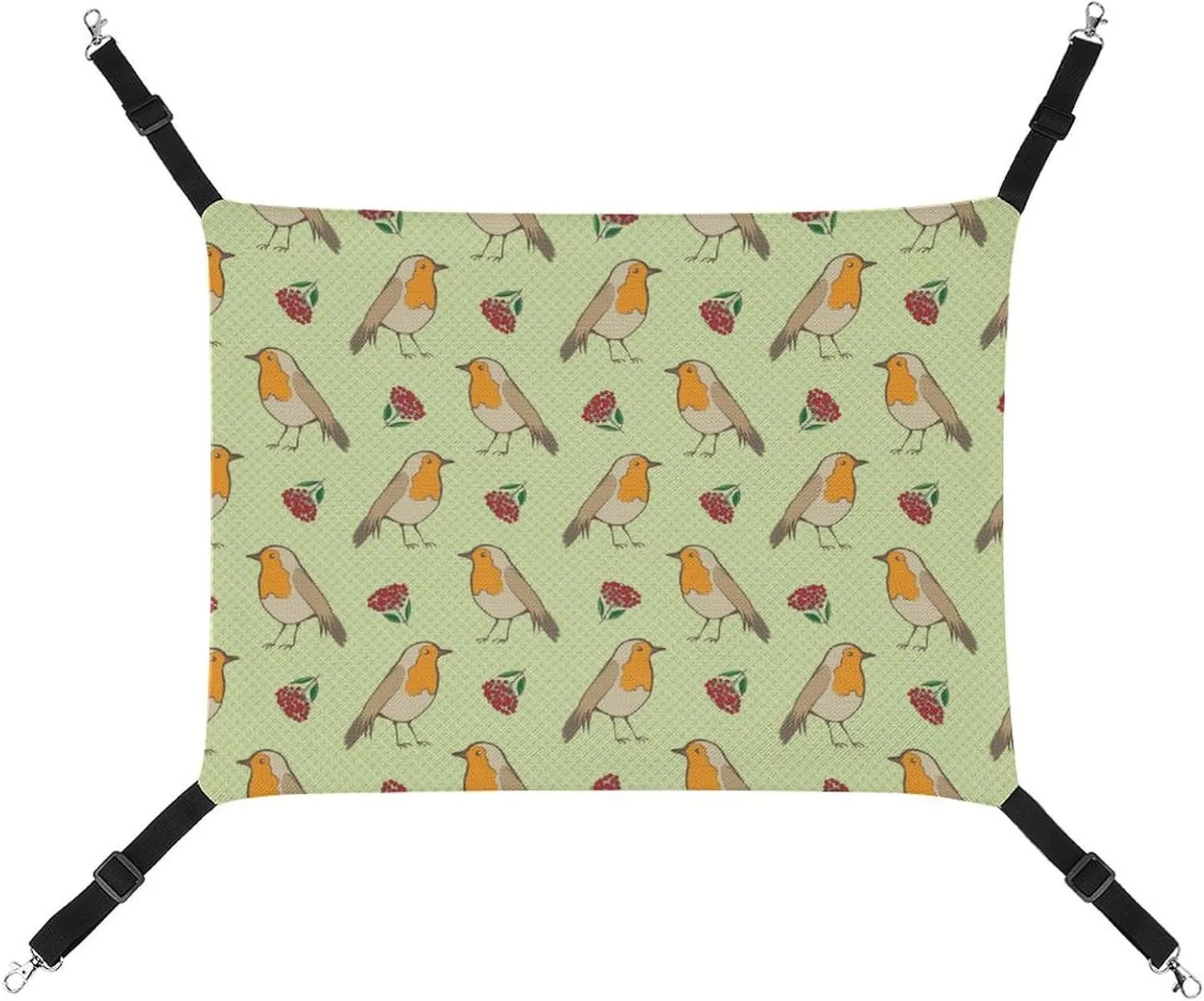 Robin Redbreast Berries and Leaf Foliage Cat Hanging Hammock Soft Breathable Pet Cage Dog Hammock with Adjustable Straps and Metal Hooks