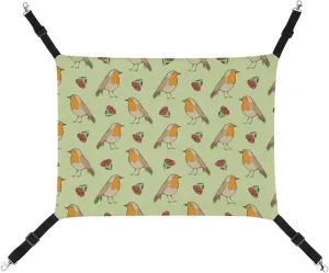 Robin Redbreast Berries and Leaf Foliage Cat Hanging Hammock Soft Breathable Pet Cage Dog Hammock with Adjustable Straps and Metal Hooks