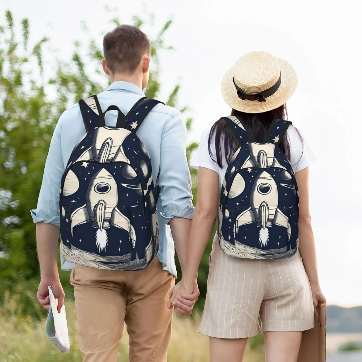 Rocket in Space print Laptop Backpack for Women, Work Business Backpacks Large Capacity Nurse Bag College Bookbag