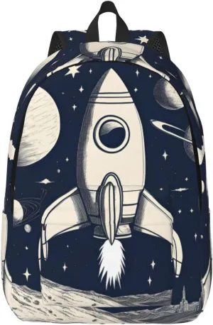 Rocket in Space print Laptop Backpack for Women, Work Business Backpacks Large Capacity Nurse Bag College Bookbag