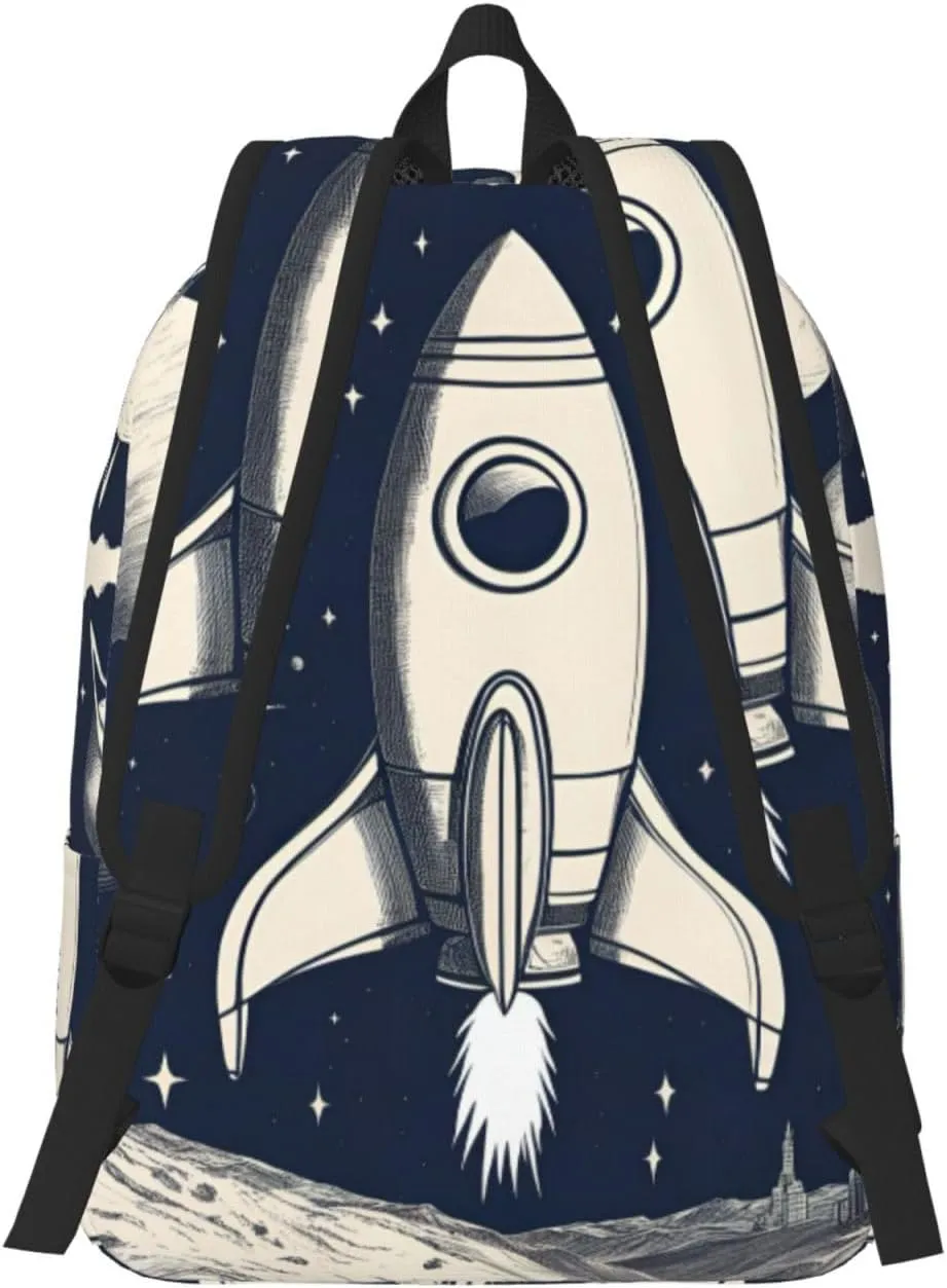 Rocket in Space print Laptop Backpack for Women, Work Business Backpacks Large Capacity Nurse Bag College Bookbag