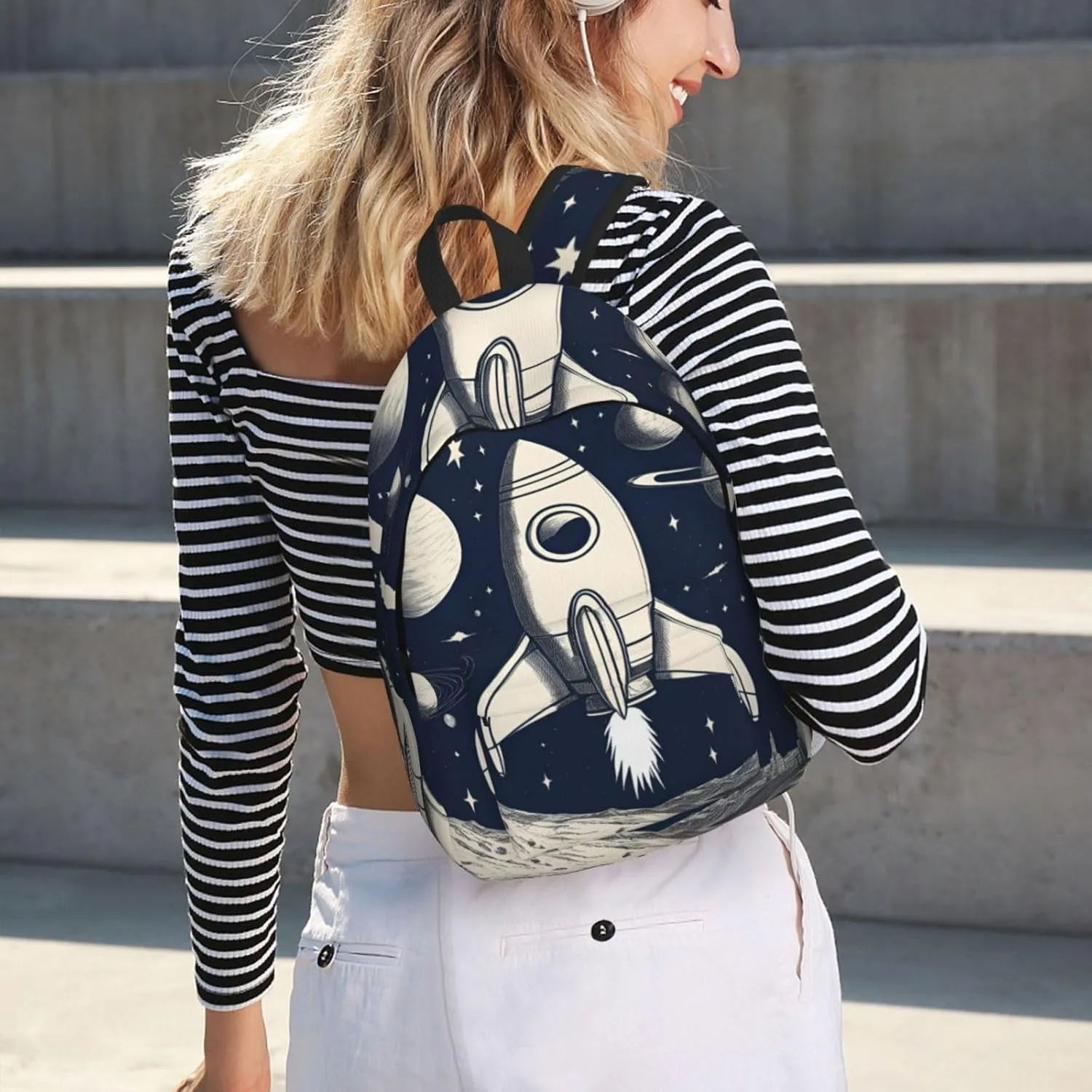 Rocket in Space print Laptop Backpack for Women, Work Business Backpacks Large Capacity Nurse Bag College Bookbag