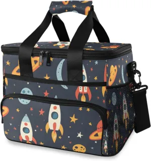 Rocket Planet Star Childish Cartoon Cooler Bag Insulated Cooler Soft Sided Cooler 24 Can Portable Picnic Bag Large Leakproof Lunch Bag Box for Beach Grocery Camping Travel Car Men Women