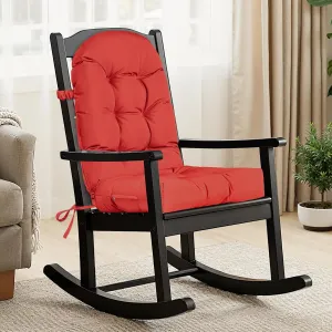 Rocking Chair Cushion Outdoor/Indoor 44x19 Inch, Waterproof Thick High Back Patio Chair Cushions, 3 Non-Slip Designs of Tufted Rocking Chair Pads, Red