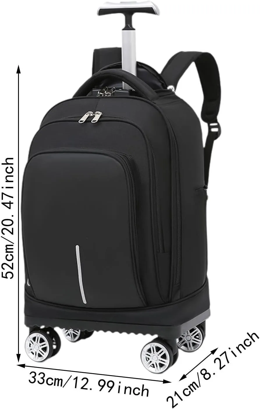 Rolling Backpack Wheeled Laptop Backpack Waterproof Stowable Straps 18inch Business Bag Computer Bag for Business Camping