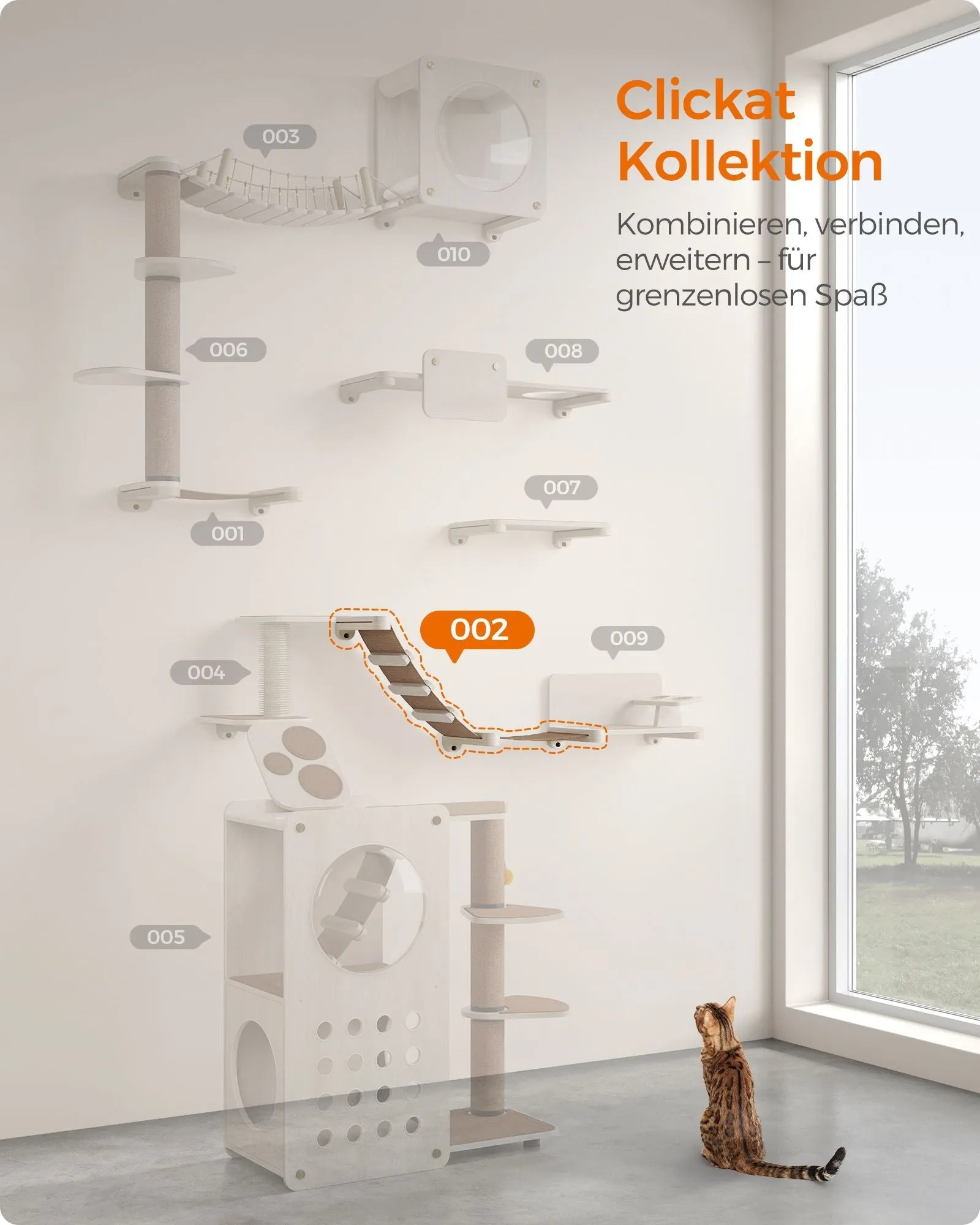 Rootz Cat Climbing Hammock - Cat Tree - Scratching Post - Chipboard - Cotton Linen Fabric - Pine Wood - 87.2cm x 28cm x 41.4cm