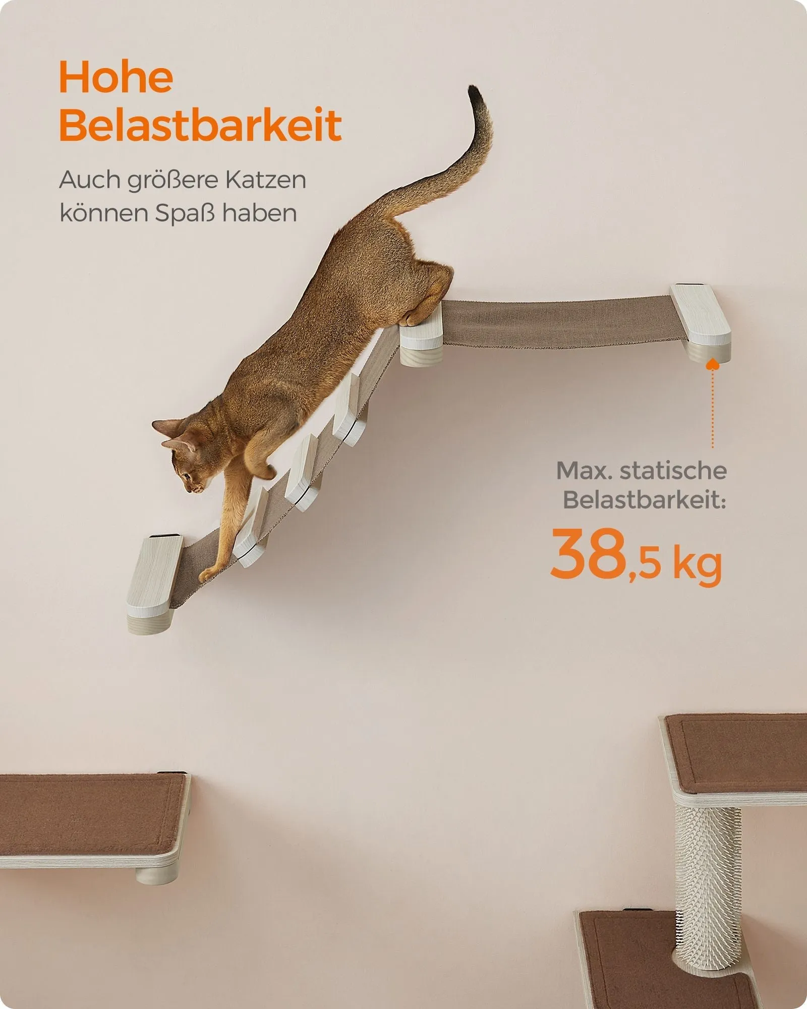 Rootz Cat Climbing Hammock - Cat Tree - Scratching Post - Chipboard - Cotton Linen Fabric - Pine Wood - 87.2cm x 28cm x 41.4cm