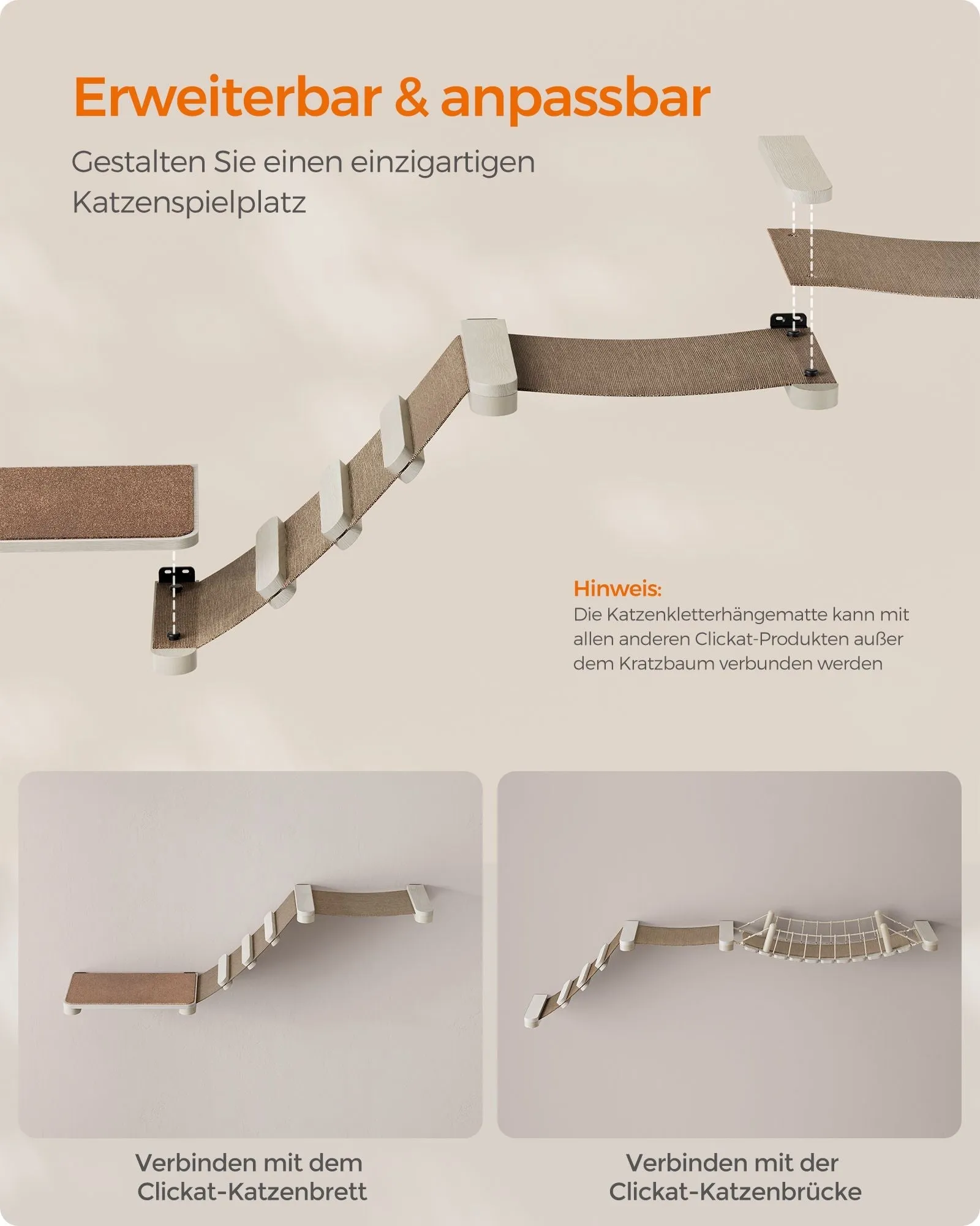 Rootz Cat Climbing Hammock - Cat Tree - Scratching Post - Chipboard - Cotton Linen Fabric - Pine Wood - 87.2cm x 28cm x 41.4cm