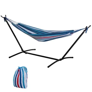 Rootz Free-Standing Hammock - Portable Lounge Bed - Outdoor Relaxation - Max Load 120kg - 298cm x 117cm x 105cm - Blue White Stripes