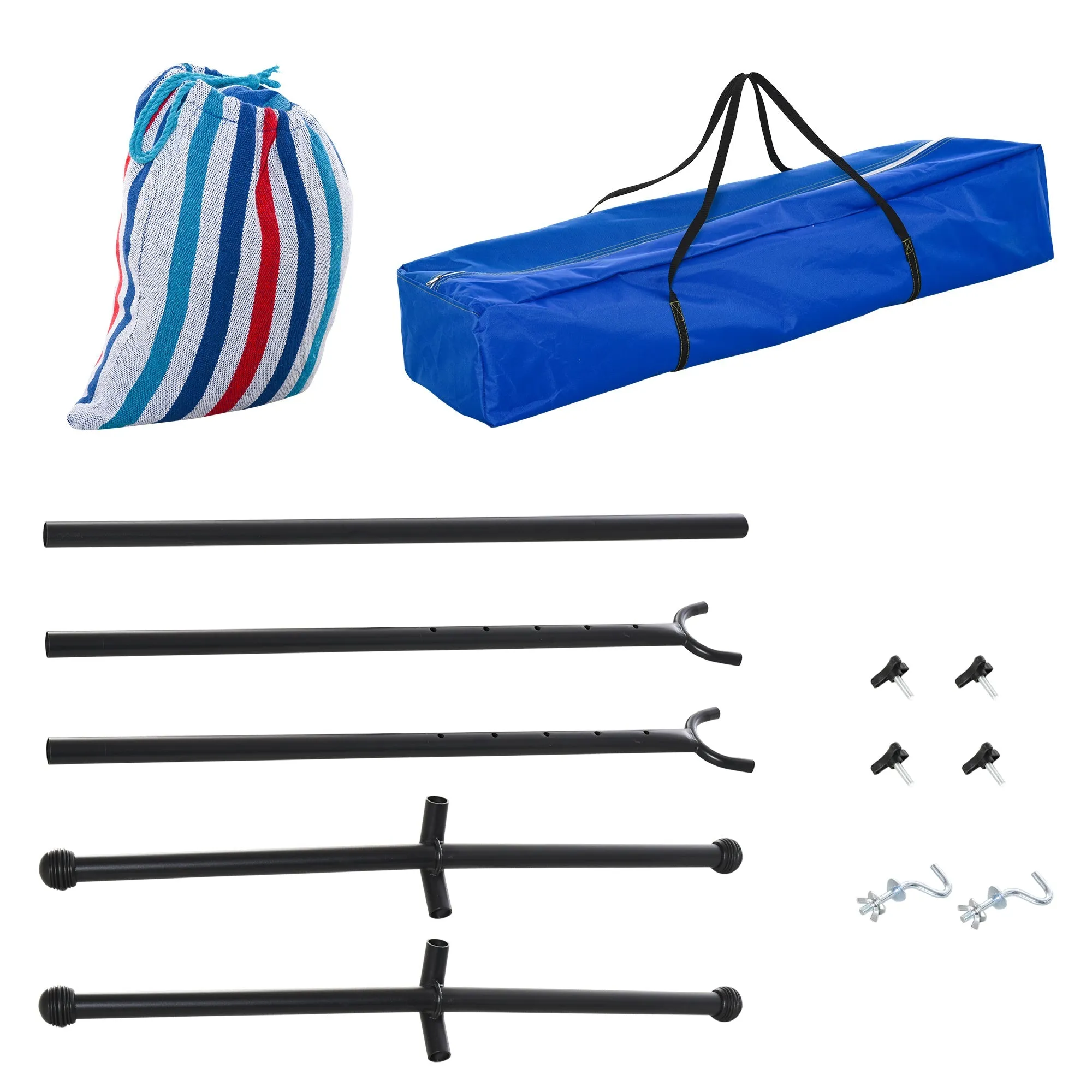 Rootz Free-Standing Hammock - Portable Lounge Bed - Outdoor Relaxation - Max Load 120kg - 298cm x 117cm x 105cm - Blue White Stripes