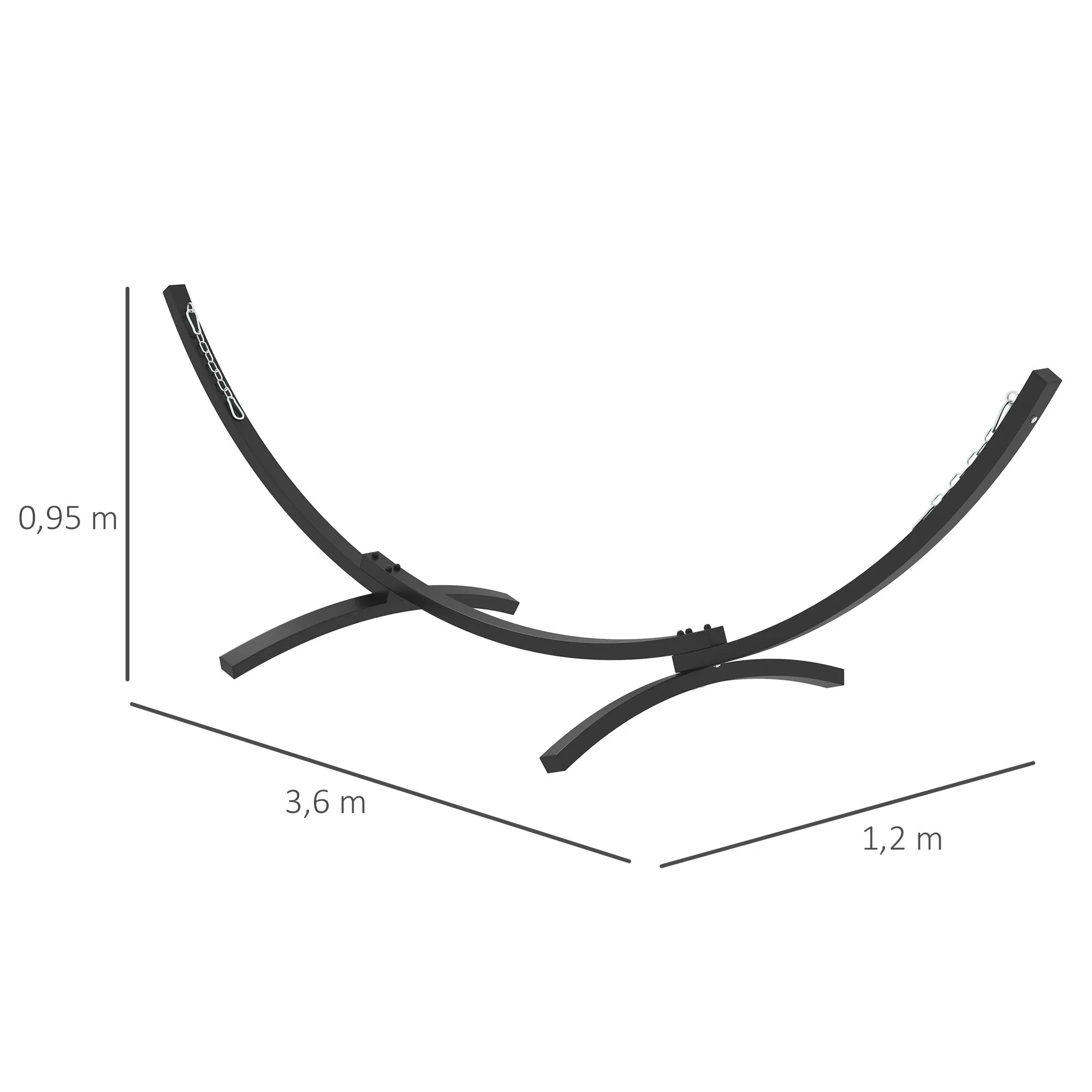 Rootz Hammock Frame - Metal Stand - Durable Epoxy Coated - Weather-Resistant - 360cm x 120cm x 95cm - Ideal for 270-330cm Hammocks