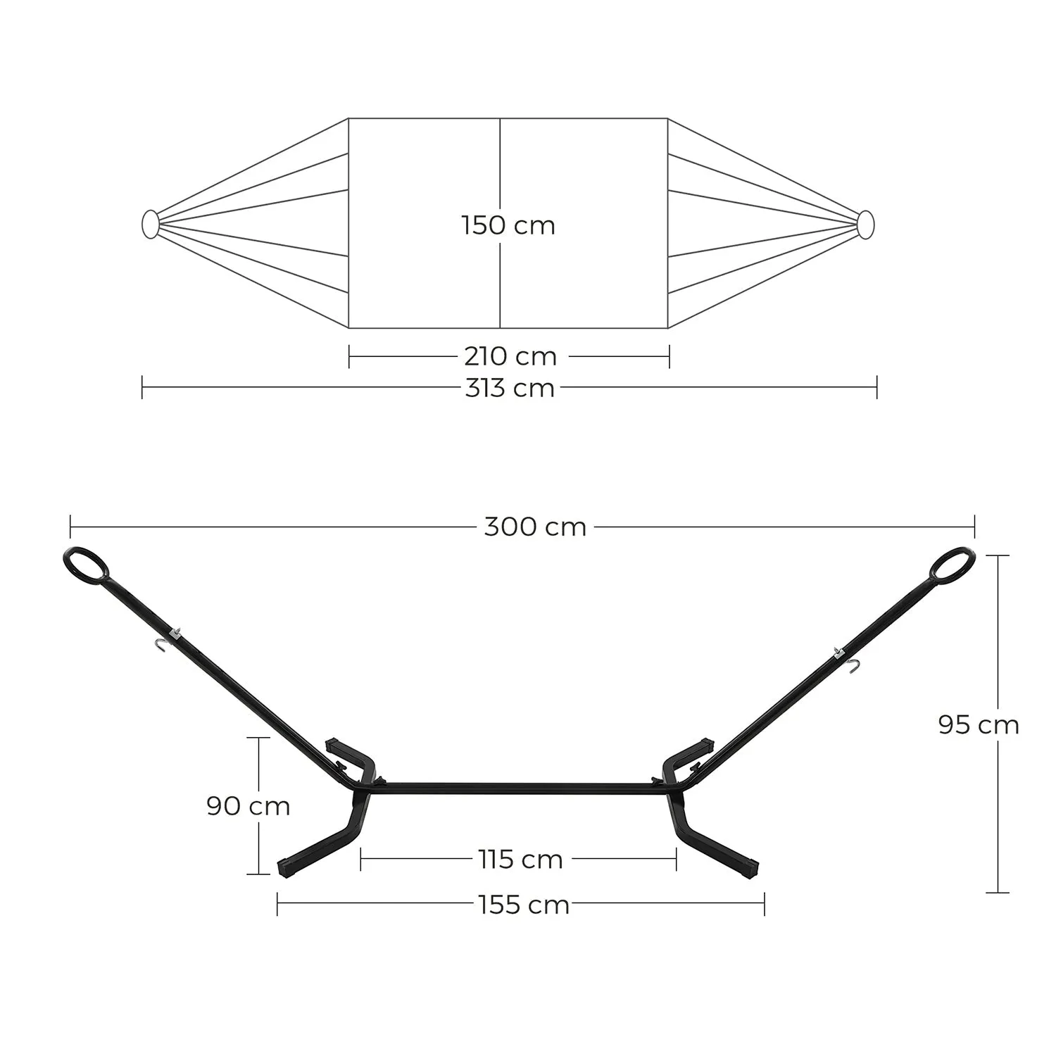 Rootz Hammock Set with Stand - Outdoor Swing - Relaxation Station - Cotton-Polyester Fabric - Stable Metal Frame - 300cm x 90cm x 95cm