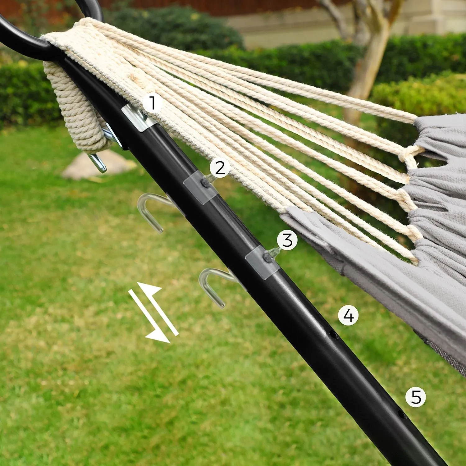 Rootz Hammock Set with Stand - Outdoor Swing - Relaxation Station - Cotton-Polyester Fabric - Stable Metal Frame - 300cm x 90cm x 95cm
