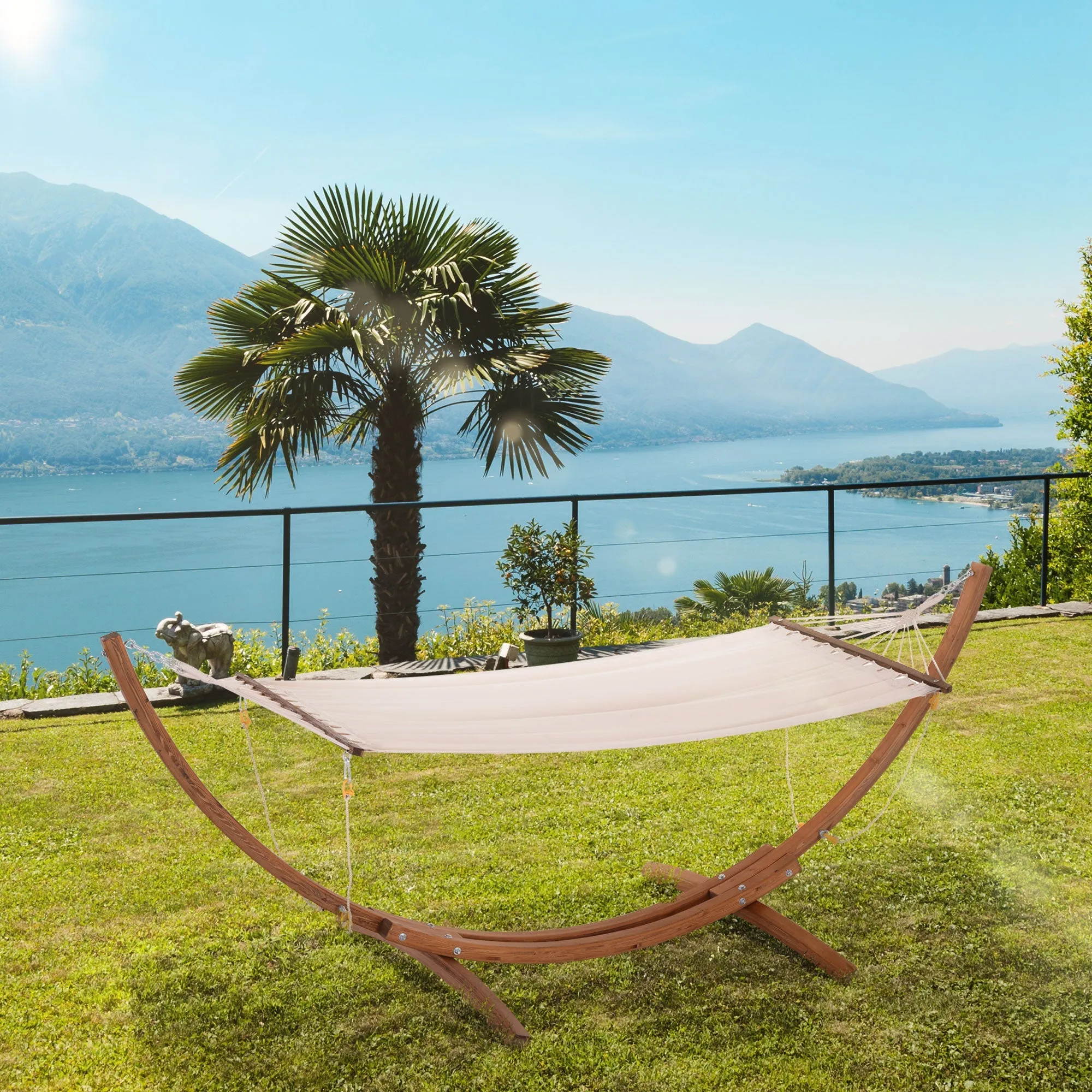 Rootz Wooden Hammock Frame - Outdoor Hammock Stand - Durable Pine Wood - Weatherproof Stability - 325cm x 118cm x 120cm