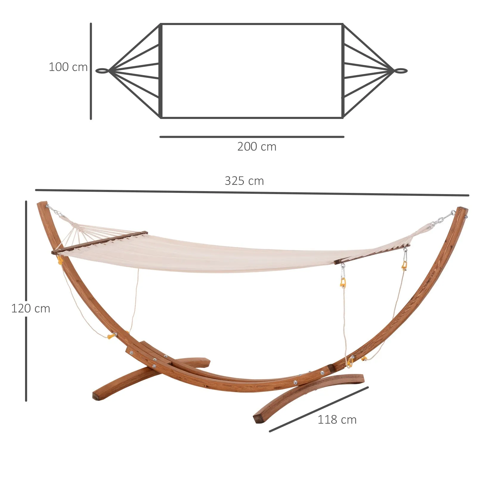 Rootz Wooden Hammock Frame - Outdoor Hammock Stand - Durable Pine Wood - Weatherproof Stability - 325cm x 118cm x 120cm